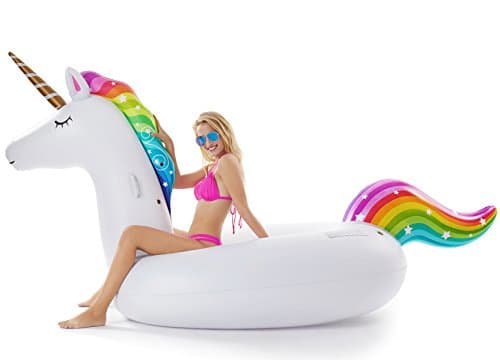 Jasonwell Giant Inflatable Unicorn Pool Float Floatie Ride On with Fast Valves Large Rideable Blow Up Summer Beach Swimming Pool Party Lounge Raft Decorations Toys for Kids Adults - Thumbnail 2