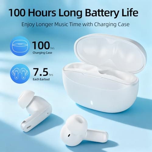 ATHONGL Wireless Earbuds, 100H Bluetooth 5.4 Headphones, ENC+ ANC Noise Cancelling Touch Control True Wireless Bluetooth Ear Buds,Stereo Deep Bass Bluetooth Headset for Sports/Workout/Gym(White) - Thumbnail 2