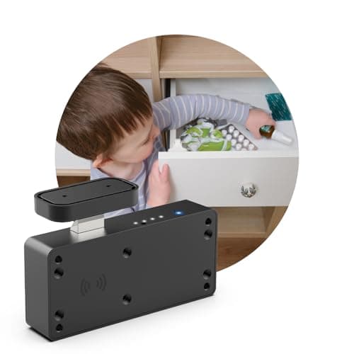 Drawer Lock RFID Card NFC Hidden Cabinet Lock for Kitchen Pantry Furniture eLinkSmart Cupboard Door with Bluetooth APP Child Safety No Drilling Required Black