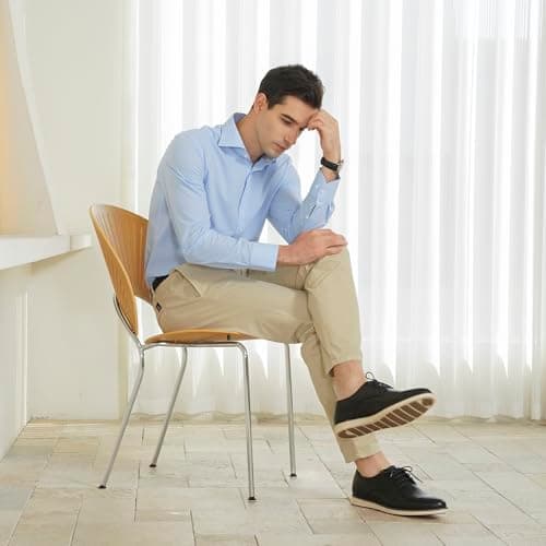 Vostey Mens Casual Dress Shoes Wingtip Plain Business Dress Shoes for Men (BMY618 Black 08) - Thumbnail 6