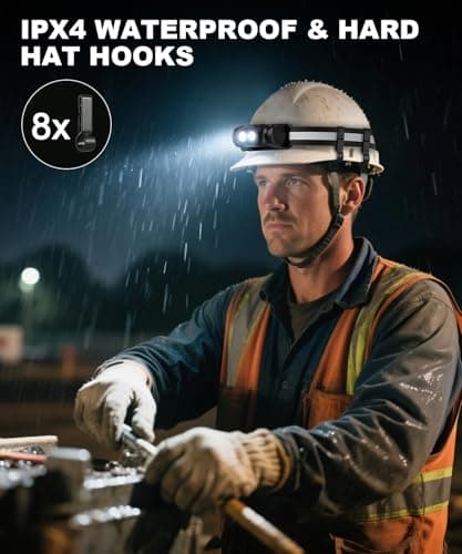 Spriak Rechargeable Running Headlamp, High Lumens Bright Head Lamp Led with Motion Sensor, 4 Modes, Magnet, Detachable Flashlight & Headband for Adult, Outdoor, Emergency, Hard Hat Light 2PC - Thumbnail 6