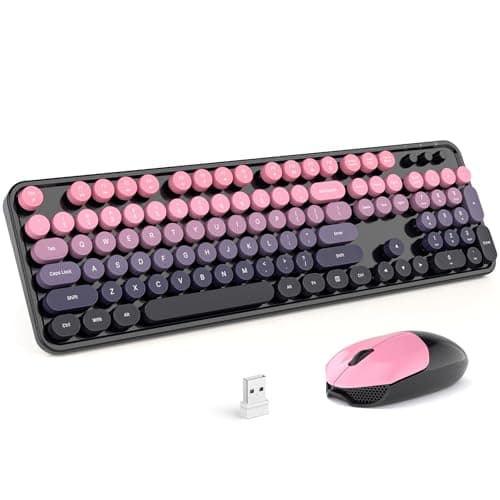 MOFII Wireless Keyboard and Mouse Combo, Retro Typewriter Keyboard with Colorful Round Keycaps, 2.4GHz USB Plug Play Connection for PC Laptop Windows XP/7/8/10 (Berry Pink) - Image 1