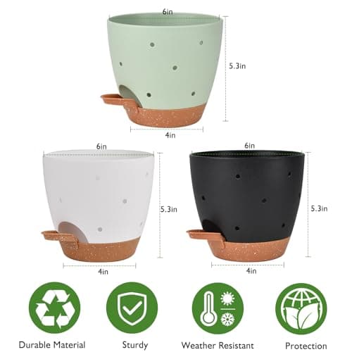 Vanslogreen 6 Inch Orchid Pots with Holes, 3 Pack Self Watering Planters for Orchids Plastic Orchid Pot Plant Flower Pots for Orchids Indoor Outdoor (Multicolor) - Thumbnail 4