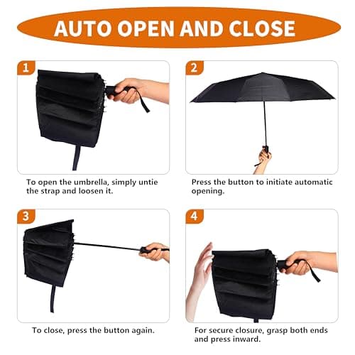 Bluinzi 46 Inch Compact Umbrellas for Rain - Travel Small Umbrella - Automatic Folding Umbrella - Windproof Portable Umbrella, Double 10-rib - Thumbnail 5