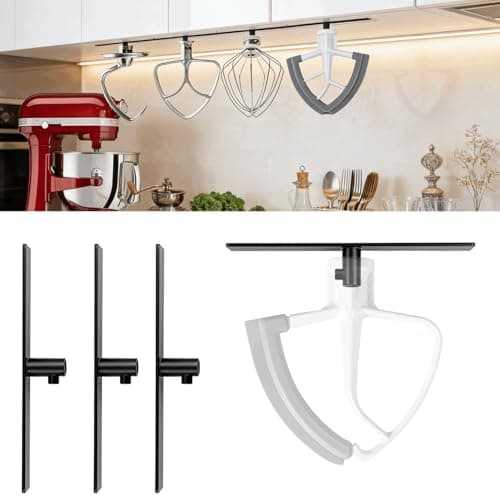 Mixer Attachment Holder for Kitchen Aid Accessories and Attachments - 4 Pack Storage Organizer Fits for KitchenAid Dough Hook Paddle Whisk Attachment Hanging Hanger (Plastic Black) - Image 1