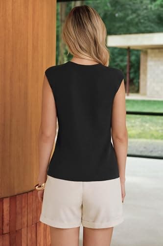 Arach&Cloz Womens 2026 Spring Fashion Capsule Wardrobe Button Down Crew Neck Sweater Vest Dressy Business Casual Tops Trendy Old Money Work Tank Clothes Summer Sleeveless Blazers Outfits Black M - Thumbnail 4