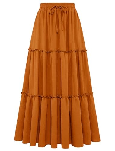 Arolina Women's Skirts with Pockets High Waisted Orange Maxi Skirt for Vacation Beach Holiday Party Cruise Trip XXL - Image 1