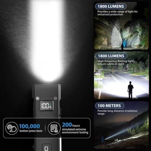 Feki Yigo Flat EDC Flashlight Rechargeable - 1800 Lumens LED Pocket Flashlight with 365nm UV Light, RGB Modes, Magnetic Base, Digital Display,IPX4 Waterproof for Camping, Emergency, Mechanics (Orange) - Thumbnail 3