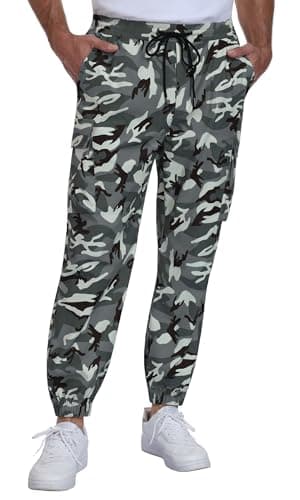 DISLANBO Men's Camo Cargo Jogger Pants Quick Dry Tactical Sweatpants with Elastic Drawstring Waist and Cargo Pockets - Image 1