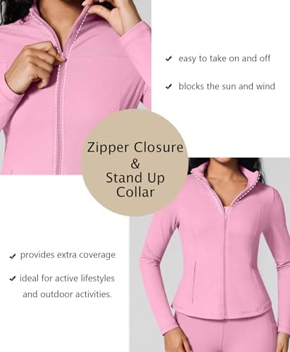 BRXL Zip Up Workout Jacket Women Long Sleeve Fitted Yoga Jackets Athletic Training Jacket with Pockets Pink XL - Thumbnail 4