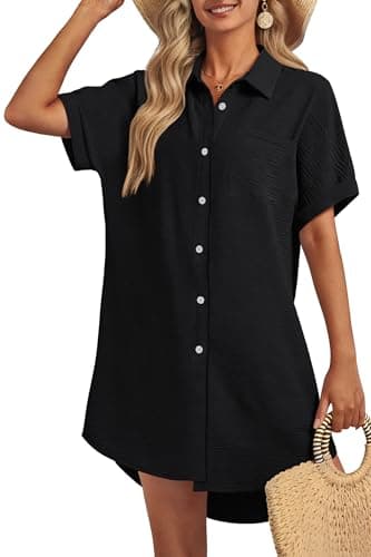 GKBK Women Swimsuit Coverup Shirt Dress Button Down Bathing Suit Cover Up Beachwear Black L - Image 1