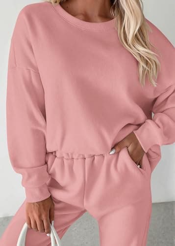 KIRUNDO Sweatsuits Women 2 Piece Outfit Matching Workout Lounge Sets Spring Fall Clothing Tracksuit Airport Travel Outfits(Pink,Medium) - Thumbnail 4