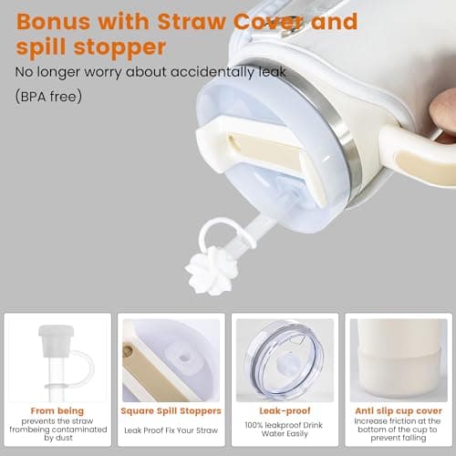 BOCMTR Water Bottle Holder with Strap for Stanley 30/40 oz Tumbler, Fashion Stanley Cup Bag with Big Phone Pocket, Silicone Boot, Straw Cover & Leak Proof Stoppers (Cactus) - Thumbnail 6