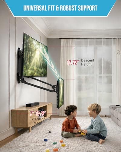 Motorized Fireplace TV Wall Mount for 32 to 75 inch Screen up to 88 lbs, Drop Down TV Mount Height-Adjustable, Black - Thumbnail 4