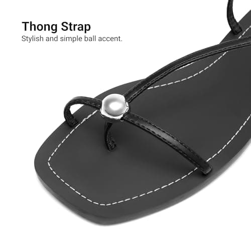 DREAM PAIRS Women's Strappy Flat Sandals for Women Comfortable Open Square Toe Sandals Dressy Beach Thong Cute Wedding Summer Ankle Strap Sandals,Size 10,Black,SDFS26001W - Thumbnail 6