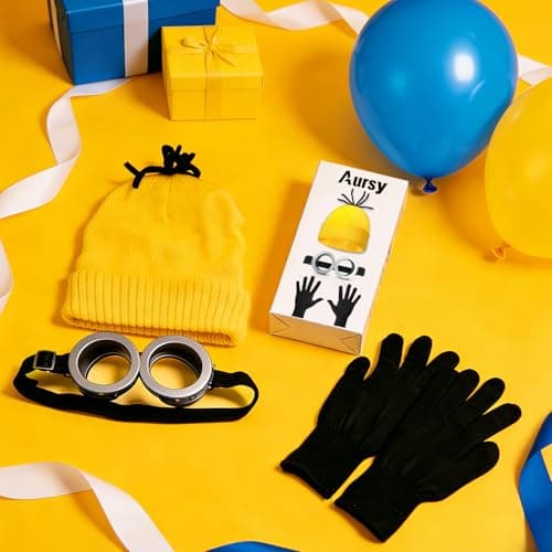 Aursy 3 PCS Easter Halloween Costumes for Men Women Adults, Yellow Beanie, Steampunk Goggles, Black Gloves, Party Set Decorations, Easter Costumes Party Cosplay - Thumbnail 5