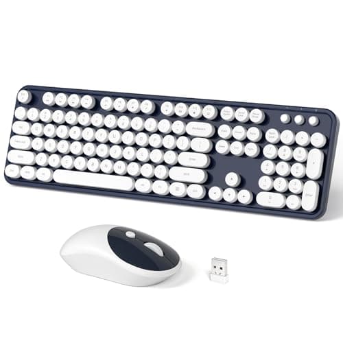 Dilter Wireless Keyboard and Mouse Combo, 104 Keys Full-Sized Typewriter Keyboards and Retro Mouse, 2.4 GHz USB Receiver Plug and Play, for Windows 7 8 10, PC, Laptop, Desktop (Dark Blue) - Image 1