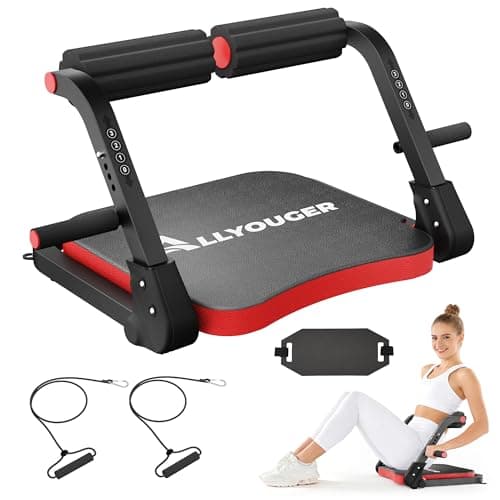 ALLYOUGER Ab Machine for Home Gym, Foldable Sit Up Exercise Equipment with 3 Resistance Levels & Auto-Rebound, Adjustable Core & Ab Trainer for Full Body Workout, Stomach Exercise Machine (Red） - Image 1