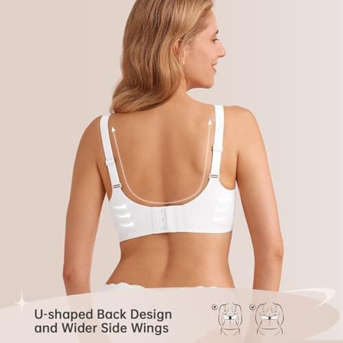 LetsJoli Wireless Seamless Bras for Women No Underwire Push Up Scalloped V Neck Full Coverage Support Bralettes Everyday Bras White - Thumbnail 3