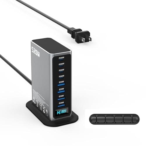520W USB C Charger Station, 8-Port (4C+4A) GaN Fast Charger Block, 100W PD PPS for MacBook/iPad/iPhone, with PFC & Anti-Slip Base, Ventilation Design, Include 1.5M 100W Cable & Cable Organizer - Image 1