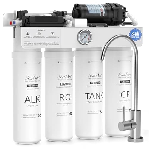 SimPure T2-600A Alkaline Reverse Osmosis Water Filter System, NSF/ANSI 58 Certified, Built-in Pressure Tank Filter, UV, 600 GPD 8 Stage RO Filtration with Mineral, 2:1 Pure to Drain Ratio - Image 1