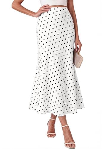 BTFBM Maxi Skirts for Women 2026 Summer Spring Lightweight A Line High Waisted Wedding Guest Party Silk Long Midi Skirt(Dot White Black, Medium) - Image 1