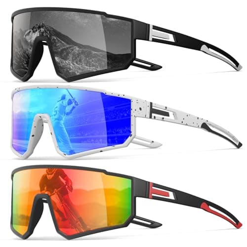 3 Pack Polarized Running Sunglasses for Women Mens Sunglasses UV Protection for Pit Viper Cycling Baseball Fishing (3 Pack-Blue White/Black Gray/Red Black-W03) - Image 1