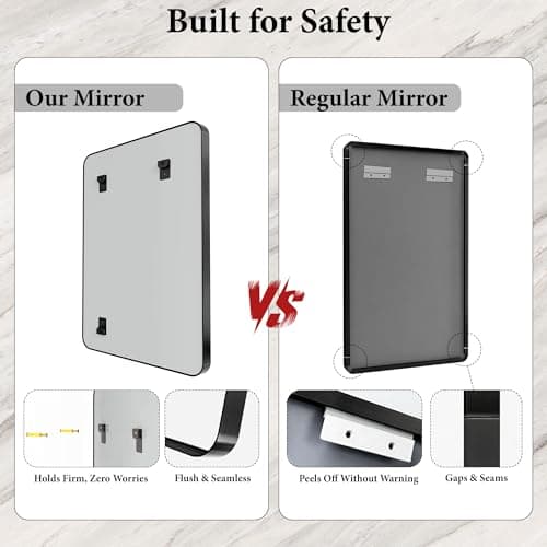 60x36 Inch Bathroom Mirror for Wall, Matte Black Metal Framed Bathroom Vanity Mirror for Restroom Farmhouse, Anti-Rust, HD Tempered Glass, Hangs Horizontally or Vertically - Thumbnail 4