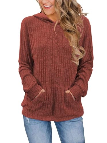 Balivsa Fall Outfits for Women 2024 Long Sleeve Fall Hoodies Loose Fit Lightweight Sweatshirts Womens Tops Tunic Shirts Caramel X-Large - Image 1