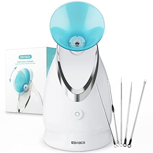 EZBASICS Facial Steamer Ionic Face Steamer for Home Facial, Warm Mist Humidifier Atomizer for Face Sauna Spa Sinuses Moisturizing, Unclogs Pores, 1 Pack + 5 Stainless Steel Skin Kit Blue - Image 1