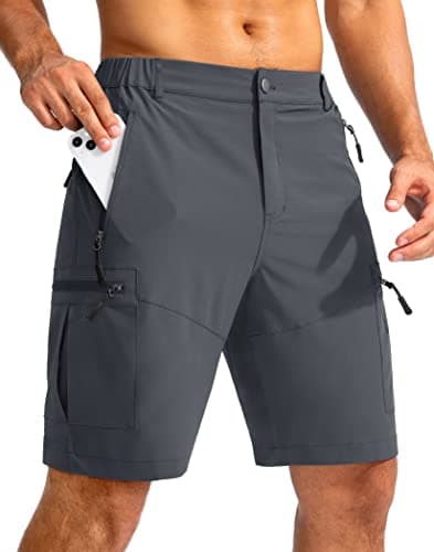 Pudolla Men's Hiking Cargo Shorts 9" Lightweight Outdoor Work Shorts for Men Travel Golf Camping Casual with 5 Zipper Pockets(Deep Grey Large) - Image 1
