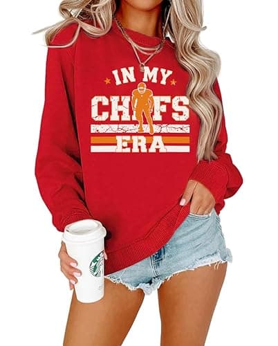 QIXYN Football Sweatshirts for Women in My Game Day Era Football Team Fans Shirt Heart Graphic Long Sleeve Tops Red - Image 1