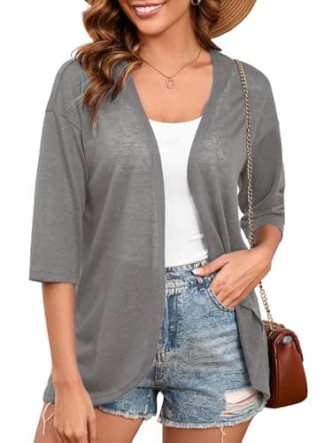 Heymoments Cardigan for Women Deep Grey Large Draped 3/4 Sleeve Open Front Lightweight Casual Soft Drape Summer Fall Kimonos Cardigans - Image 1