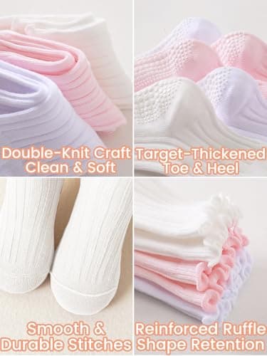 ALLOVIN 6 Pairs Non-Slip Ruffle Socks for Baby & Toddler Girls – Soft Cotton Grip Socks | 6 Pairs Off-white | 6-12 Months - Thumbnail 5