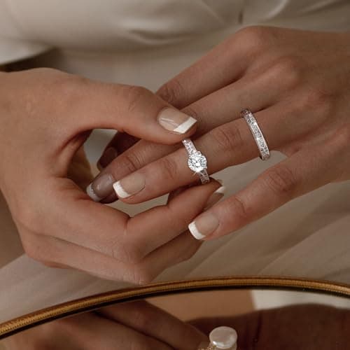 Fimewon Fake Engagement Ring Eternity Band Rings for Women Size 10 - Thumbnail 5