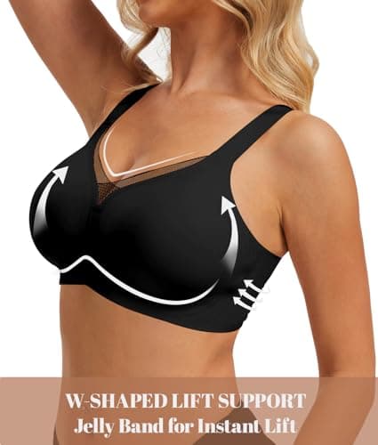AYIFU Womens Wireless Bras Comfortable V Mesh Full Coverage Seamless Bralette Supportive No Underwire Tshirt Everyday Bra (Black, L) - Thumbnail 2