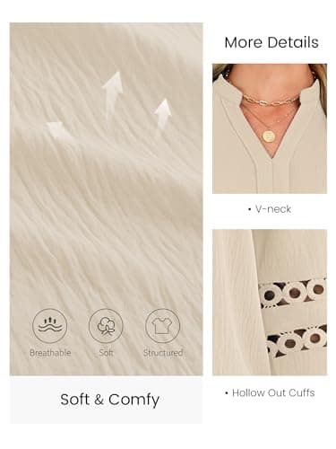 Funlingo Womens 3/4 Sleeve Tops Business Casual V Neck Dressy Blouses Fashion Office Work Tunic Pleated Shirts Trendy Outfits 2026 Khaki XL - Thumbnail 5