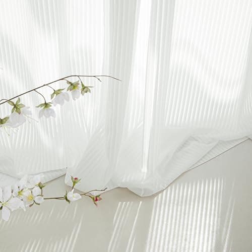 NICETOWN Pure White Sheer Curtains 102 inches Long for Living Room, 52" W Privacy Semi Sheer Grommet Window Treatment Light Filtering Drapes for Home Office Bedroom - Image 1