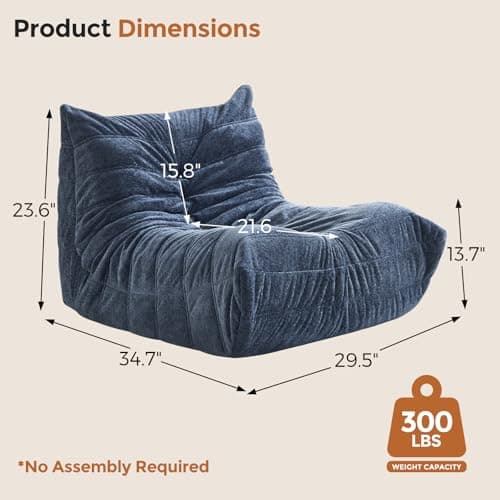 Ayovoch Bean Bag Chairs for Adults, Giant Bean Bag Chair, Memory Foam Beanbag Chair, One-Piece Foam Padding, Bean Bag Sofa for Living Room, Dorms, Apartments, Reading Corner (Blue Gray Plush) - Thumbnail 2