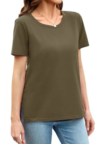 Herou Women Casual Shirts Short Sleeve Crew Neck Summer Tops Cute Tee Shirts Army Green X-Large - Image 1