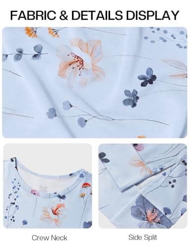 JUSTFASHIONNOW Womens Long Sleeve Tunic Tops to Wear with Leggings Crew Neck Side Split Layering Shirts Loose Fit Long Tops Floral Blue - Thumbnail 6