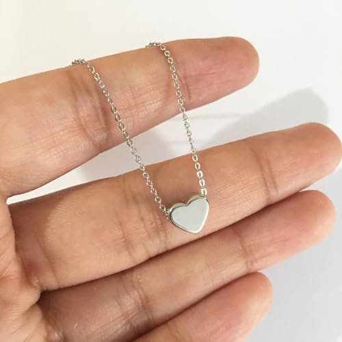 BAYLAY Silver Heart Necklace for Women, 18K Silver Plated Heart Necklace Tiny Heart Charm Pendant Necklaces for Women Silver Jewelry Valentines Gifts for Her Women Teen Girls - Thumbnail 5