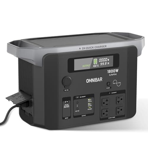Omnibar Portable Power Station 1800W (3600W Peak), 1536Wh LiFePO4 Battery Generator with 1800W AC & 100W USB-C Output, 2Hrs Fast Charging Solar Generator for Home Backup, Power Outages, Camping & RVs - Image 1