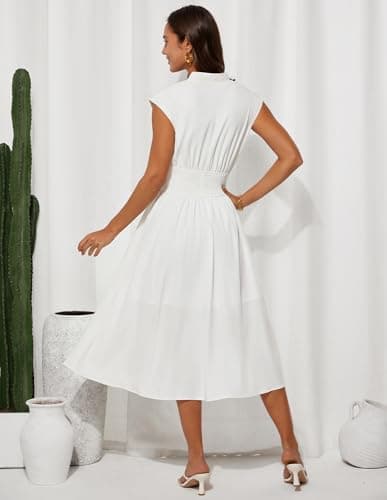 White Dress for Women 2025 Summer V Neck Sleeveless Formal Bridesmaid Wedding Guest Dress Ivory 2XL - Thumbnail 3