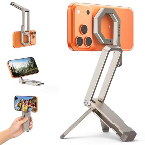 LULULOOK Rugged Magnetic Phone Tripod Stand for iPhone/Pixel 10 - Portable Strong Magnetic Phone Holder for Magsafe - Tripod Mount for iPhone 13/14/15/16/17 Pro Max & Air (Titanium) - Image 1