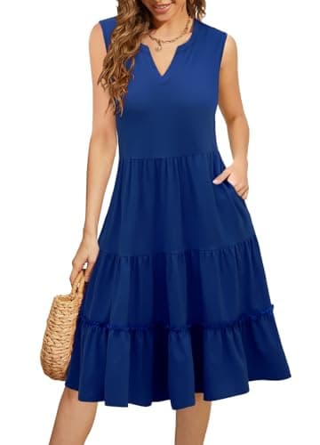Summer Dresses for Women 2026 Wedding Guest Formal Prom Cocktail Mother of Bride Boho Maxi Midi Maternity Sun Dress Sundresses Elegant Classy Casual Beach Vacation Clothes Travel Cruise Outfits Blue L - Image 1
