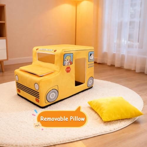 VIEFIN Cute Cat Beds Kitten Beds, Soft Small Dog Beds, Washable Pet Beds for Puppy and Kitty, Funny School Bus Cat Cave, 23 Inches - Thumbnail 2