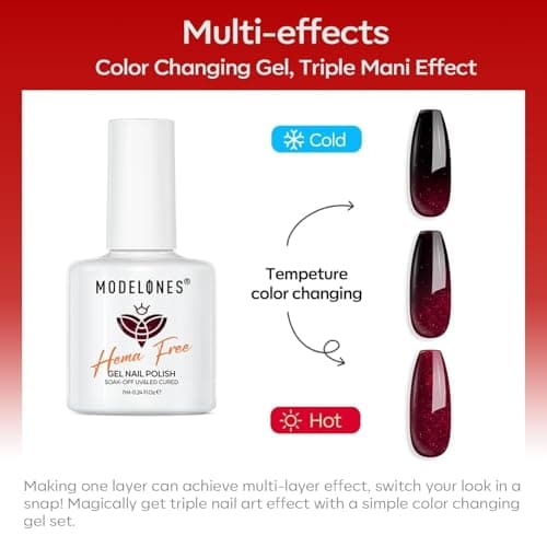 modelones Red Gel Nail Polish Set 6 Colors Burgundy Cherry Dark Red Cat Eye Glitter Color Changing 2026 Spring Hema&TPO Free Gel Polish Kit with Magnet Soak Off Nail Art DIY Gifts - Thumbnail 6