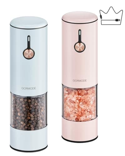 Electric Pepper Grinder and Salt Mill Set - Large Capacity USB Rechargeable Automatic Grinder with Dual LED Lights, One-Handed Operation & Slide Cover - Brushed Stainless Steel - Image 1