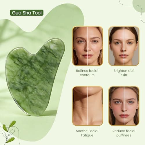 MANLENO Natural Jade Face Roller & Gua Sha Set Facial Massage Tools - Thumbnail 4